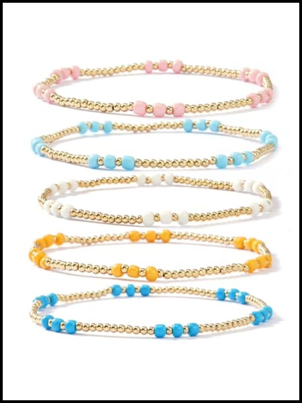 Boho Gold Seed Bead Bracelet Set, Dainty Stretch Stackable, Hypoallergenic